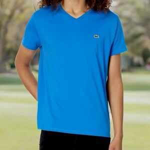 Lacoste Regular Fit V Neck Blue Short Sleeve Tee Shirt